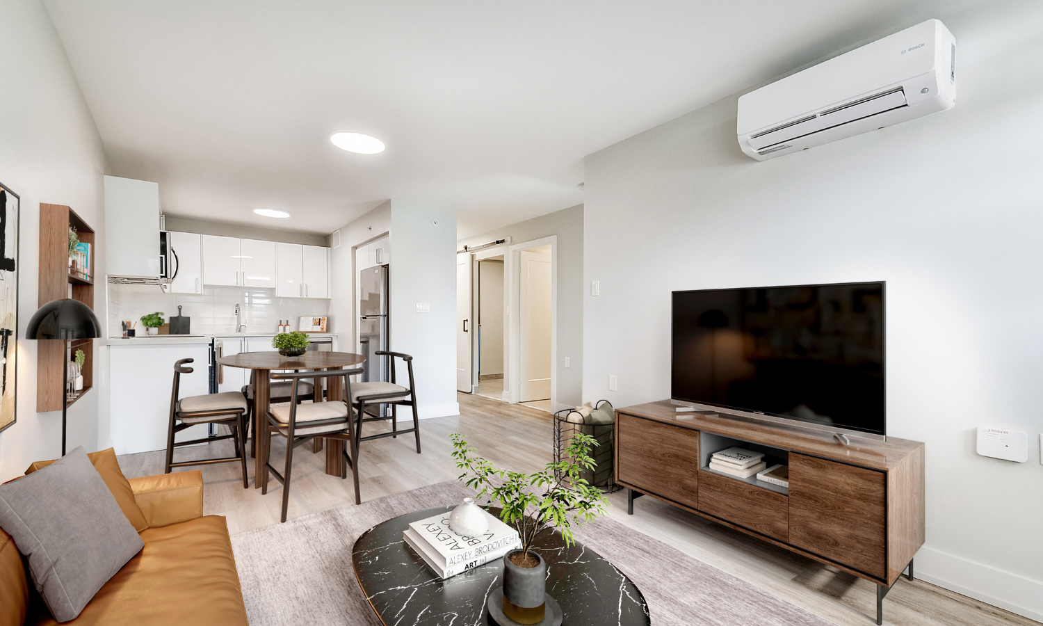Spacious, open-concept living area at Elora. Rent with Minto Apartments.